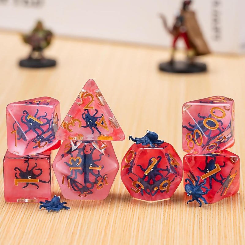 weyano DND Dice Set, Octopus Resin Polyhedral Dice for Dungeons and Dragons, RPG, MTG D&D 7-DIE (D4, D6, D8, D10, D12, D20, D%) for Ages 15 and Up - Image 5